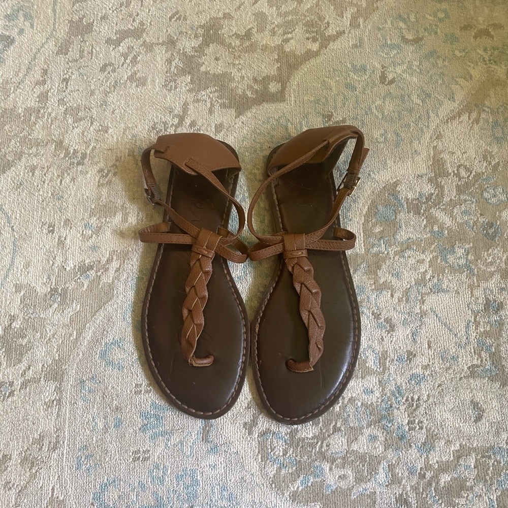 Brown braided leather sandals
